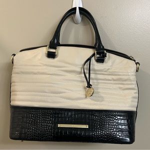 Ladies Brahmin Cream Leather/Black Croc Satchel Bag